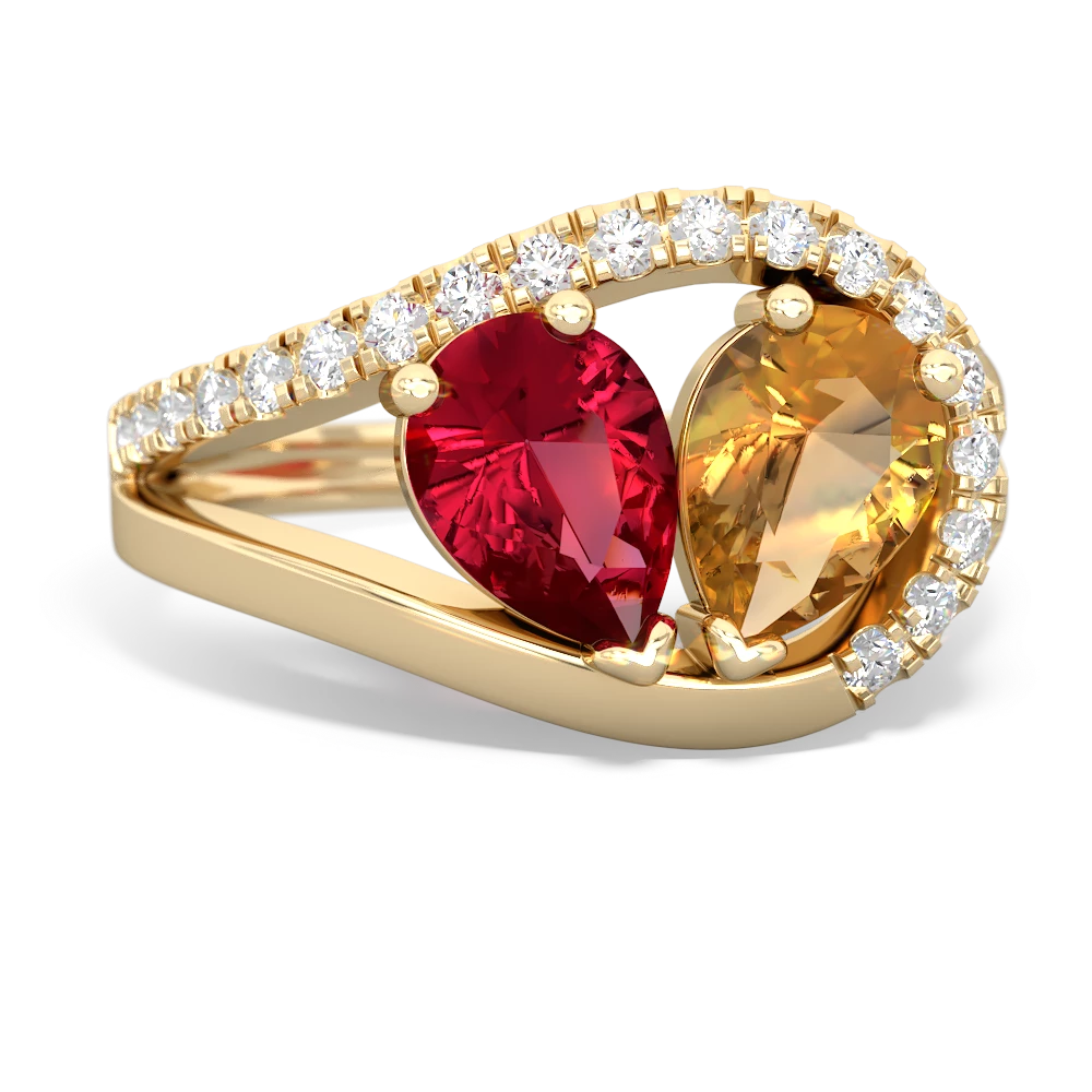 Lab Ruby Nestled Heart Keepsake 14K Yellow Gold ring R5650