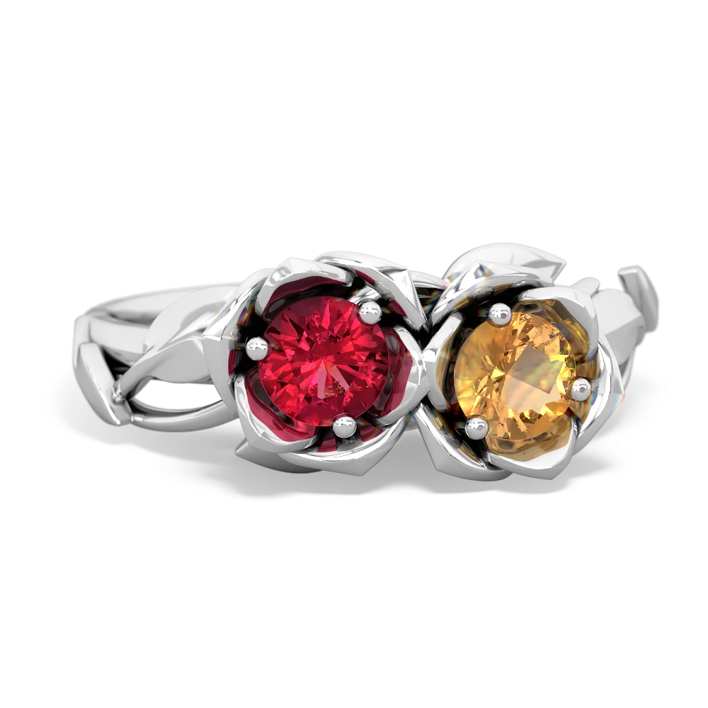 Lab Ruby Rose Garden 14K White Gold ring R5510