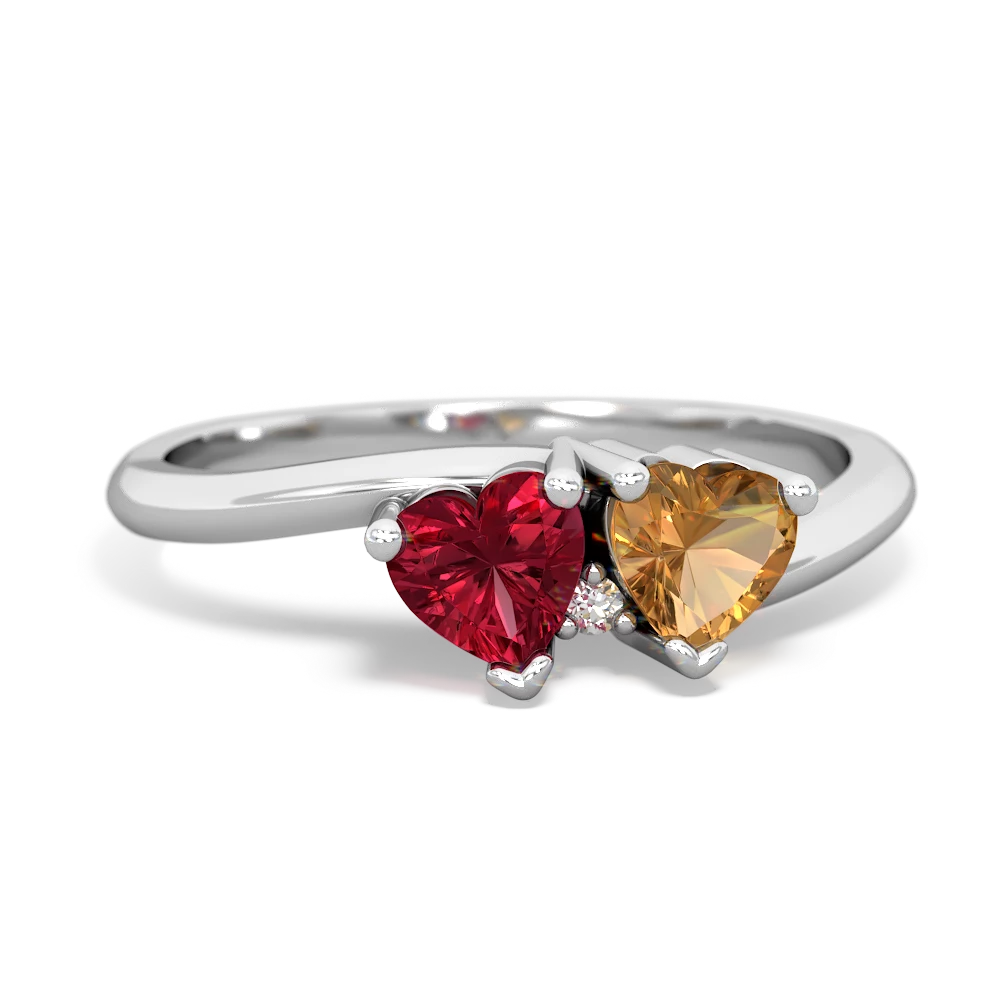 Lab Ruby Sweethearts 14K White Gold ring R5260