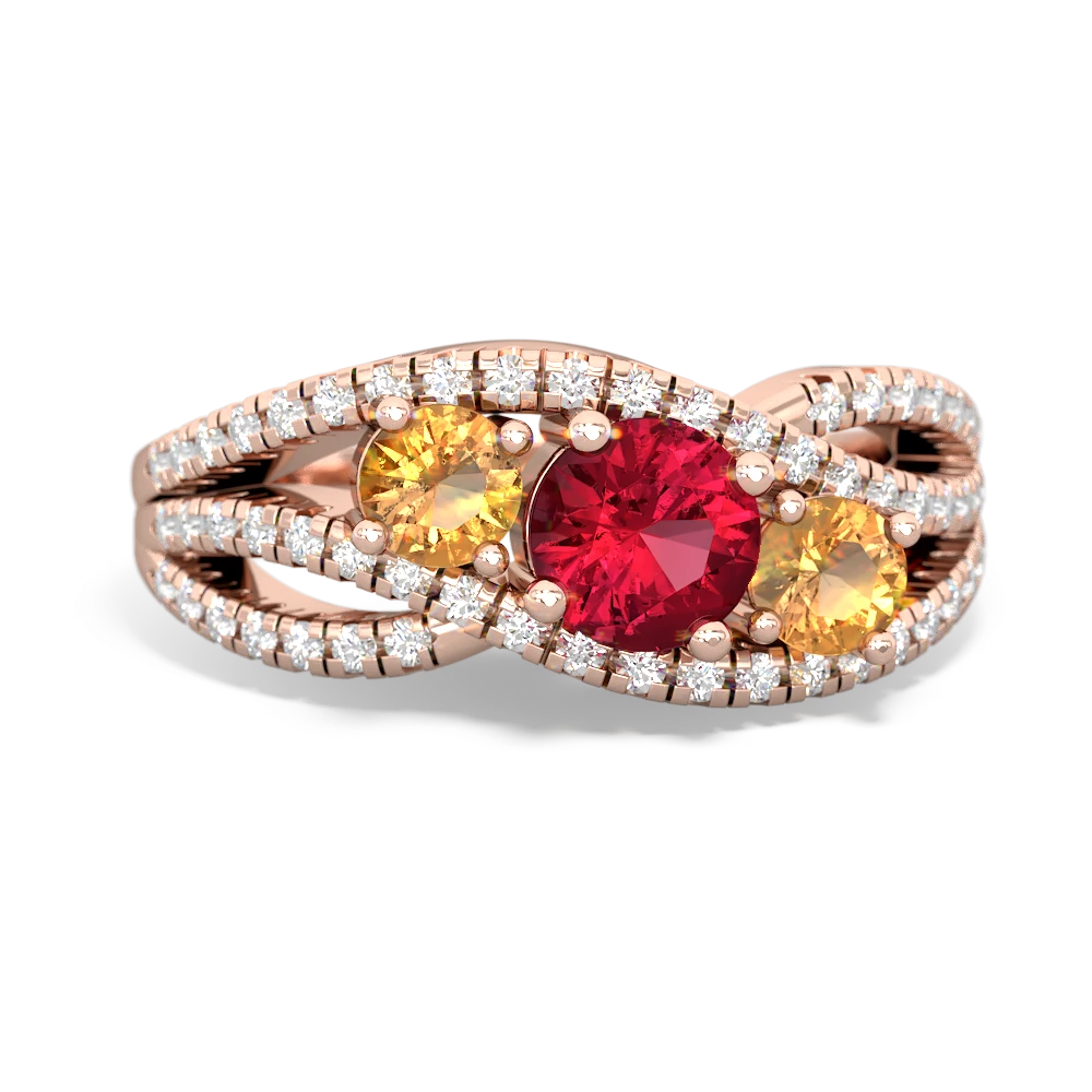 Lab Ruby Three Stone Aurora 14K Rose Gold ring R3080