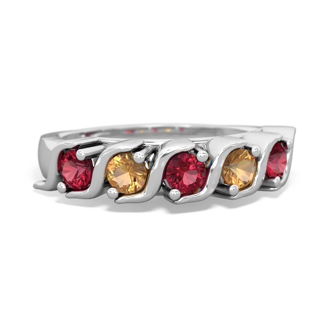 Lab Ruby Anniversary Band 14K White Gold ring R2089