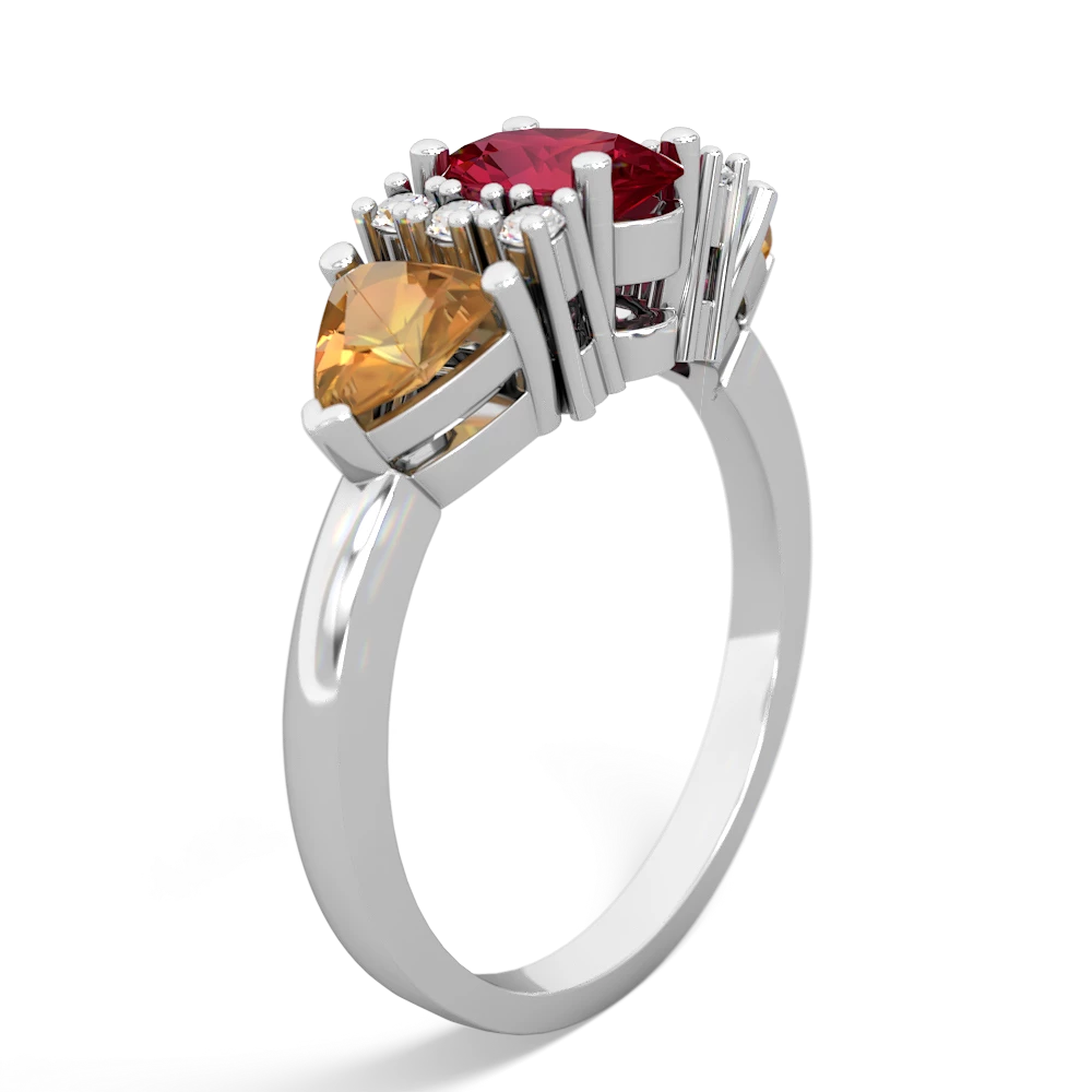 Lab Ruby Antique Style Three Stone 14K White Gold ring R2186