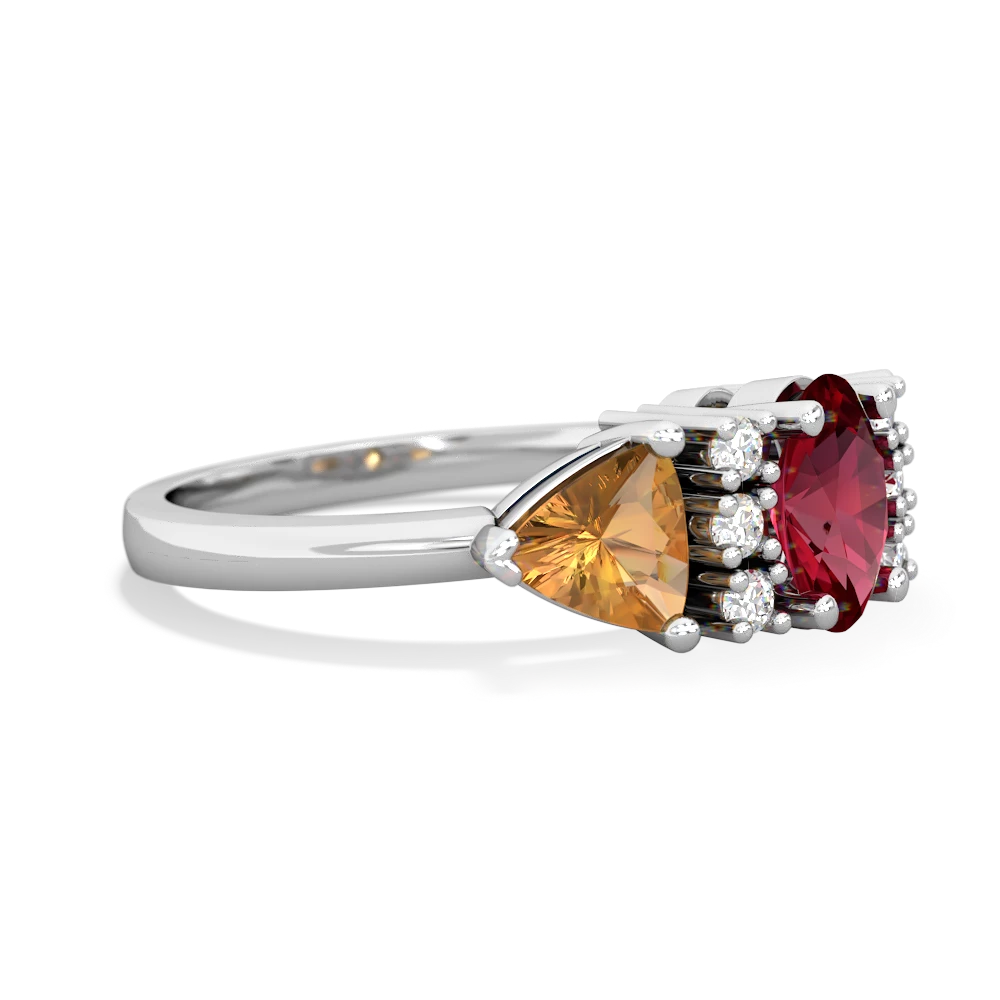 Lab Ruby Antique Style Three Stone 14K White Gold ring R2186