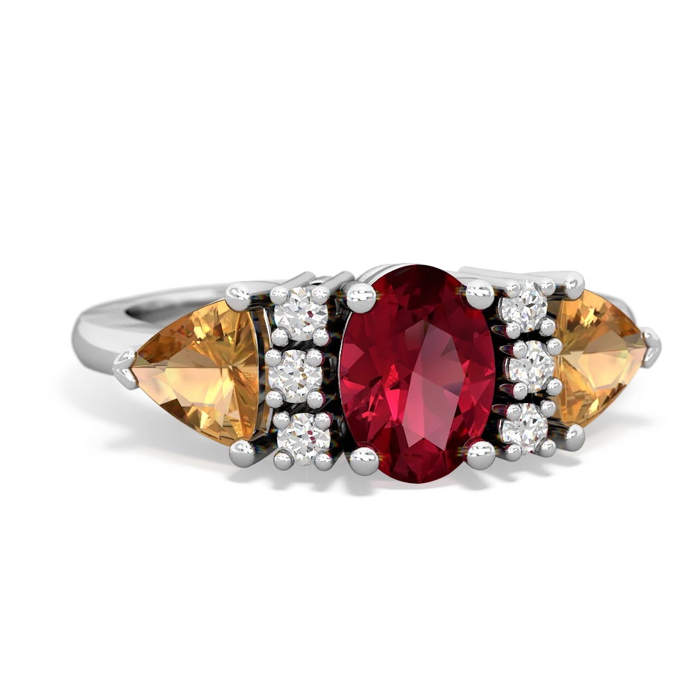 Lab Ruby Antique Style Three Stone 14K White Gold ring R2186