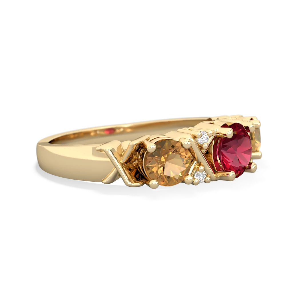 Lab Ruby Hugs And Kisses 14K Yellow Gold ring R5016