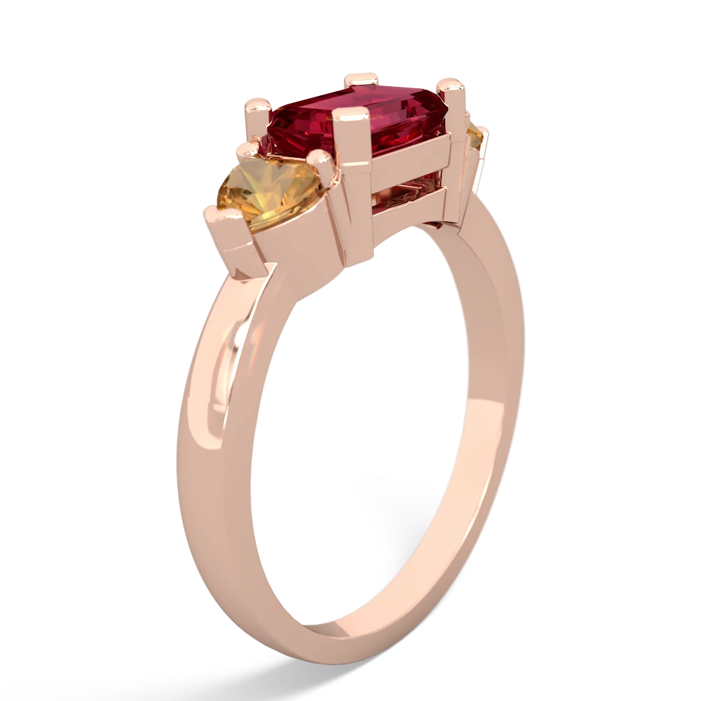 Lab Ruby Three Stone 14K Rose Gold ring R5235