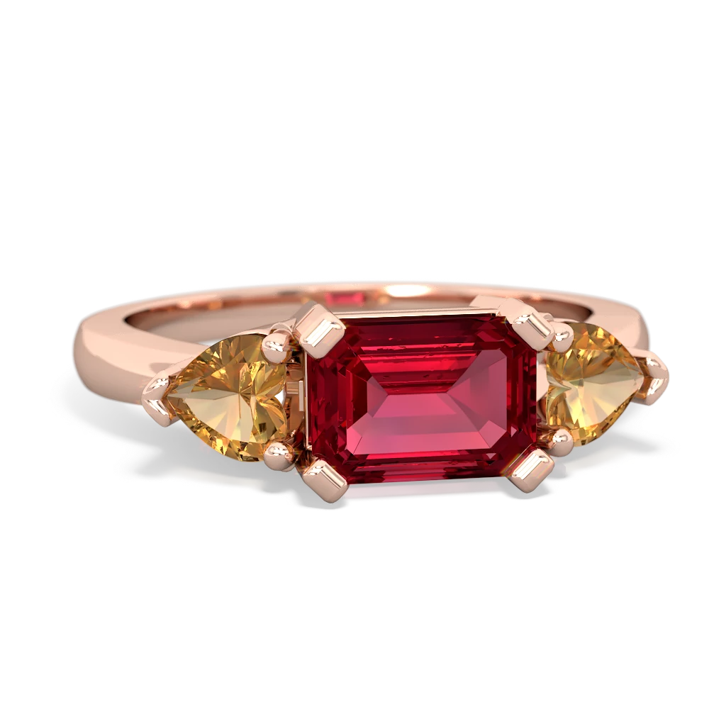 Lab Ruby Three Stone 14K Rose Gold ring R5235