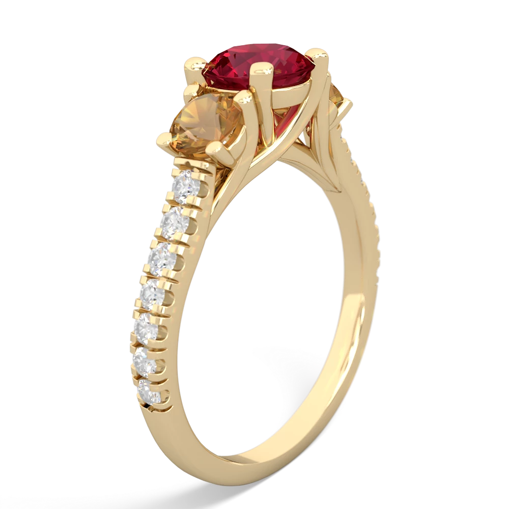 Lab Ruby Pave Trellis 14K Yellow Gold ring R5500