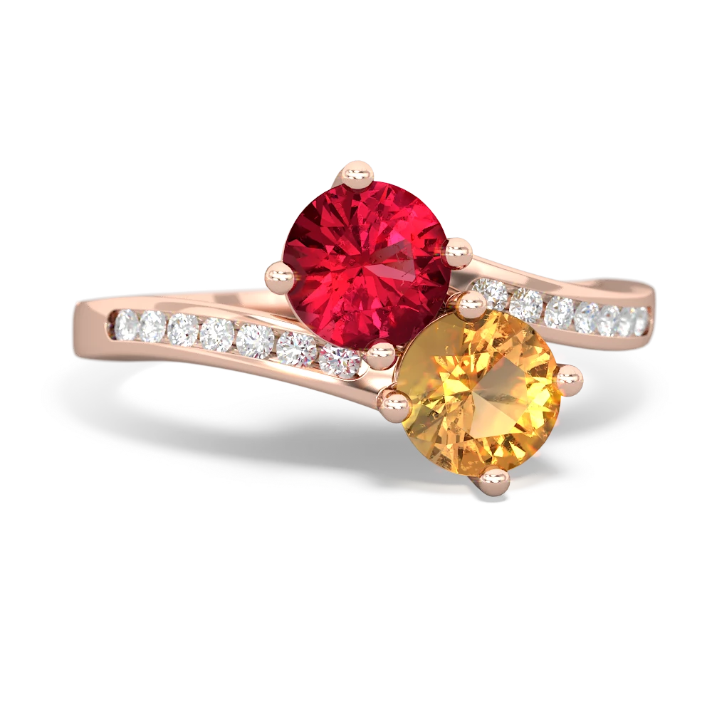 Lab Ruby Channel Set Two Stone 14K Rose Gold ring R5303