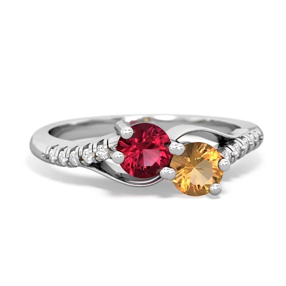 Lab Ruby Infinity Pave Two Stone 14K White Gold ring R5285