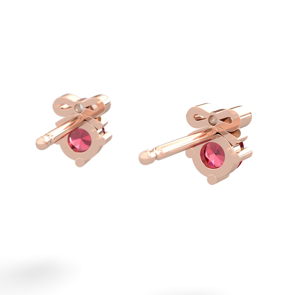 Lab Ruby Diamond Bows 14K Rose Gold earrings E7002