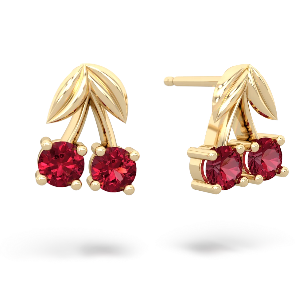 Lab Ruby Sweet Cherries 14K Yellow Gold earrings E7001