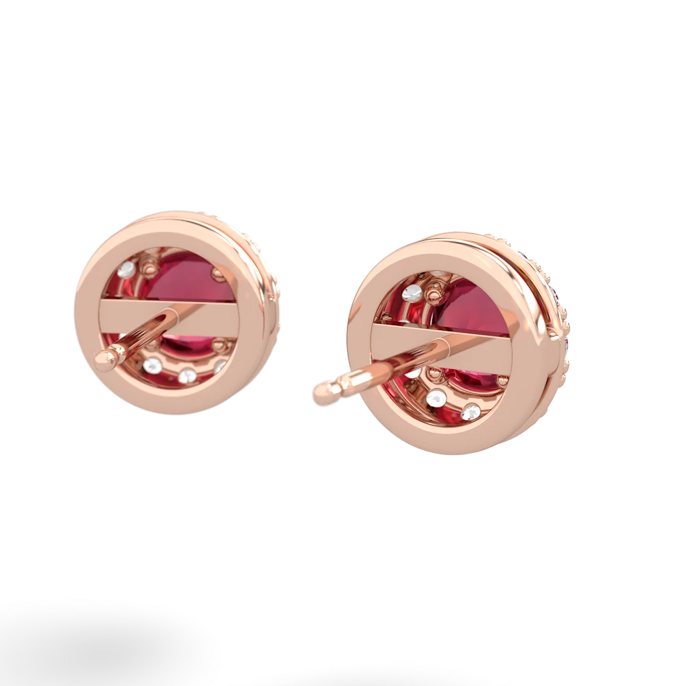 Lab Ruby Diamond Halo 14K Rose Gold earrings E5370