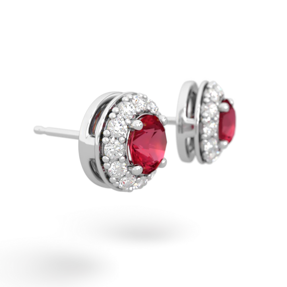 Lab Ruby Diamond Halo 14K White Gold earrings E5370