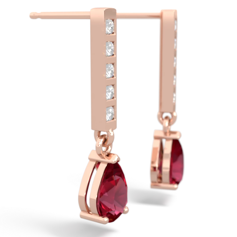 Lab Ruby Art Deco Diamond Drop 14K Rose Gold earrings E5324