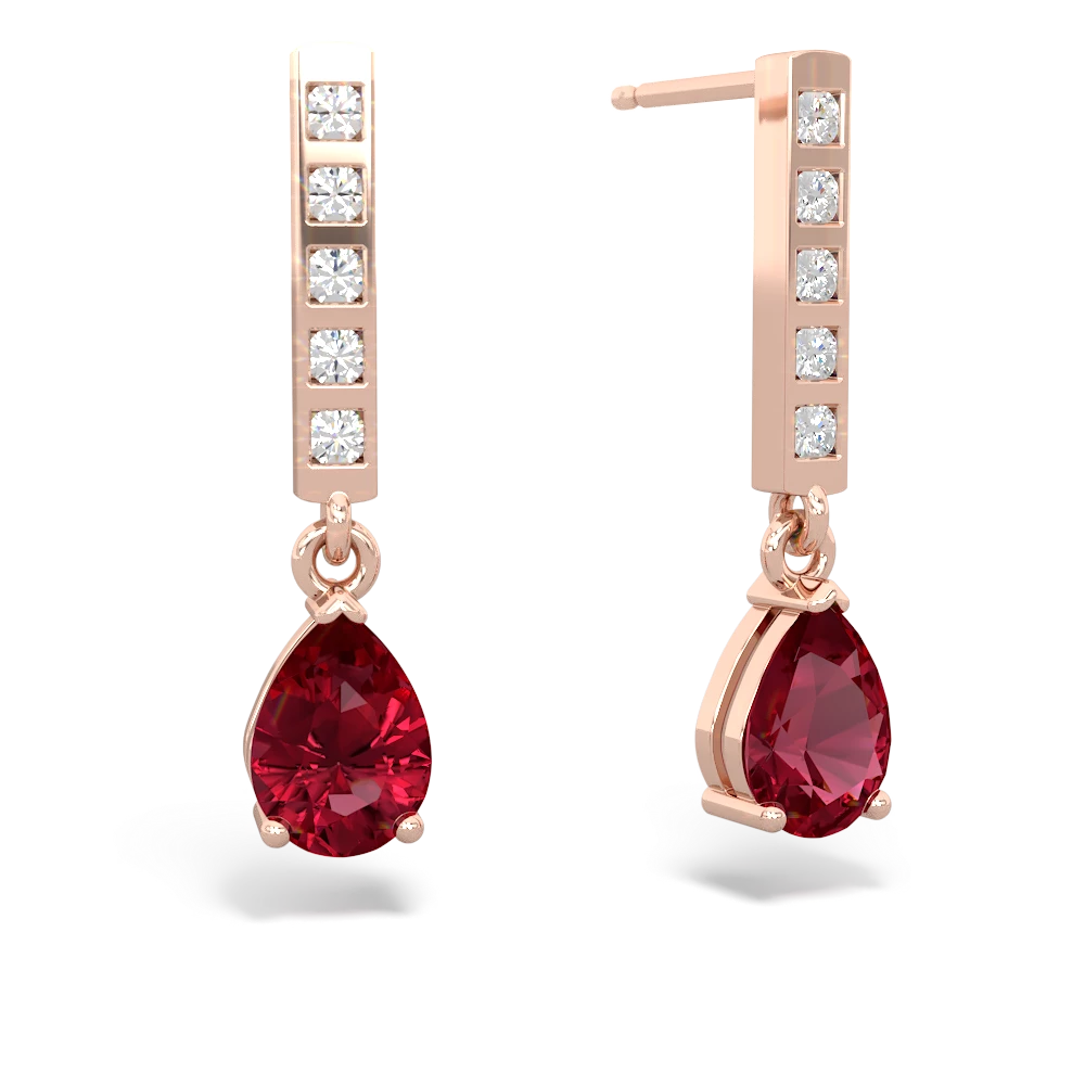 Lab Ruby Art Deco Diamond Drop 14K Rose Gold earrings E5324