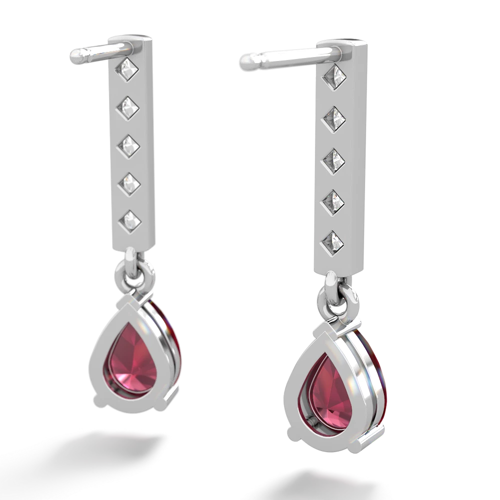 Lab Ruby Art Deco Diamond Drop 14K White Gold earrings E5324