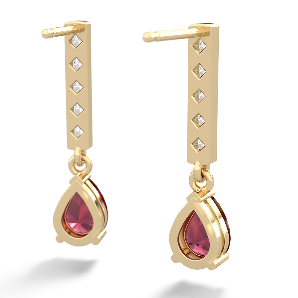 Lab Ruby Art Deco Diamond Drop 14K Yellow Gold earrings E5324