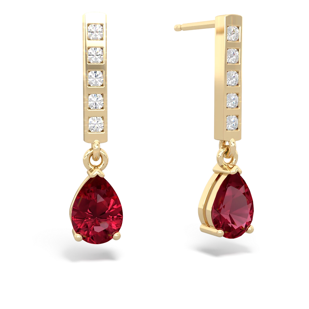 Lab Ruby Art Deco Diamond Drop 14K Yellow Gold earrings E5324