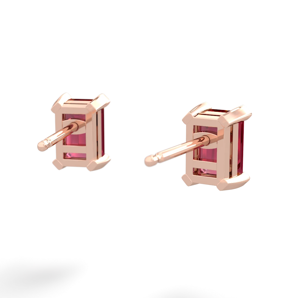 Lab Ruby 6X4mm Emerald-Cut Stud 14K Rose Gold earrings E1855