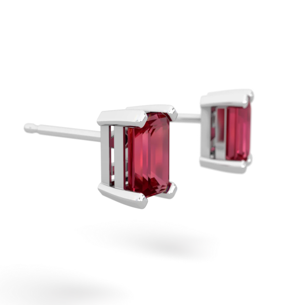 Lab Ruby 6X4mm Emerald-Cut Stud 14K White Gold earrings E1855