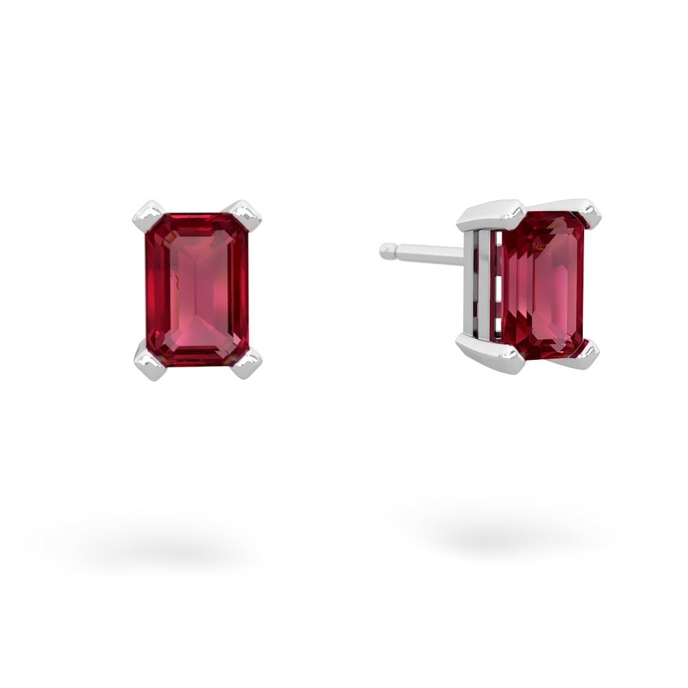 Lab Ruby 6X4mm Emerald-Cut Stud 14K White Gold earrings E1855