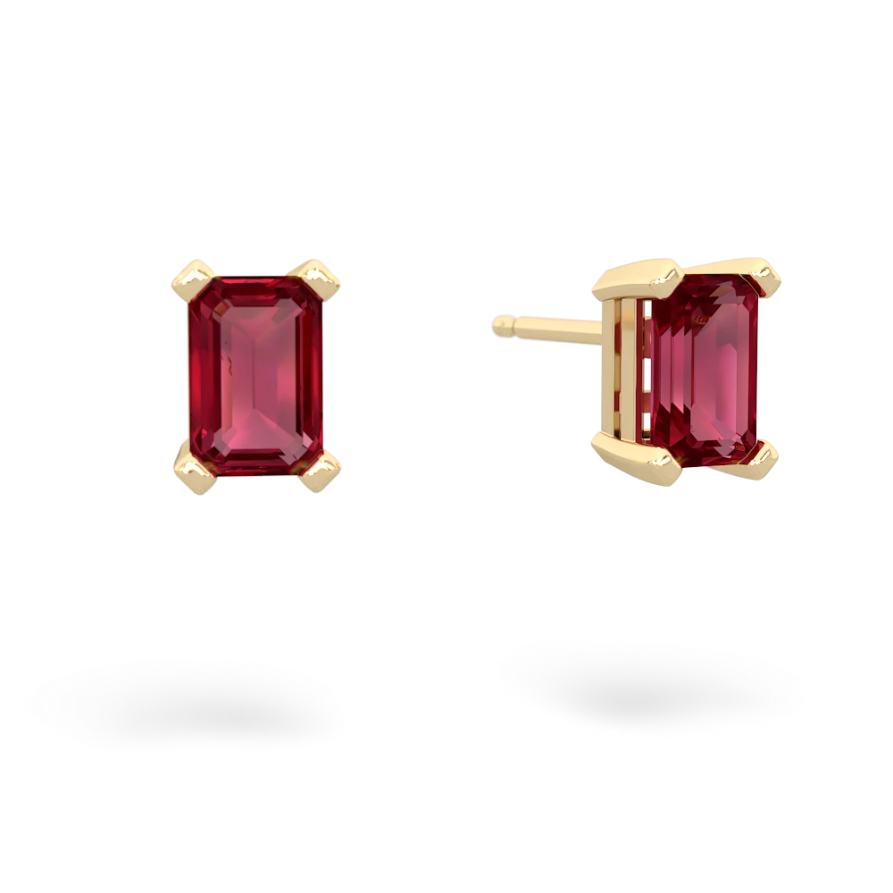 Lab Ruby 6X4mm Emerald-Cut Stud 14K Yellow Gold earrings E1855