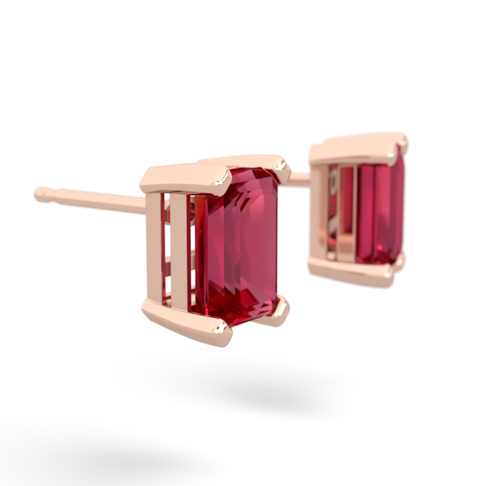 Lab Ruby 7X5mm Emerald-Cut Stud 14K Rose Gold earrings E1856