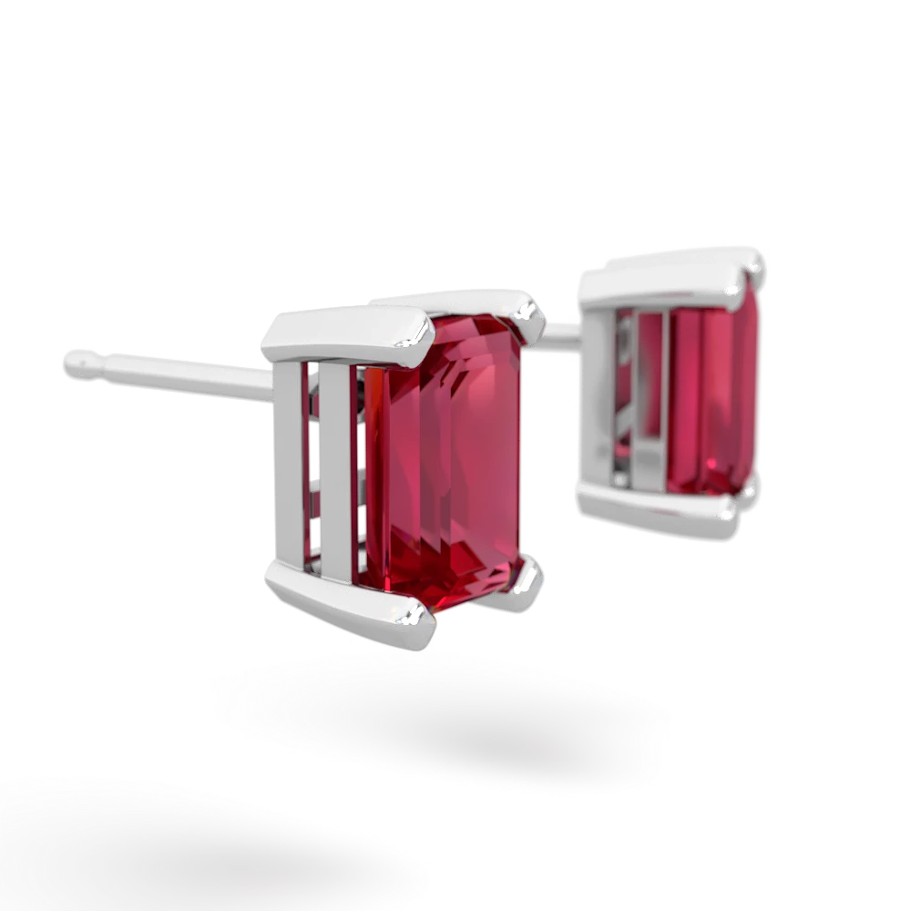 Lab Ruby 7X5mm Emerald-Cut Stud 14K White Gold earrings E1856