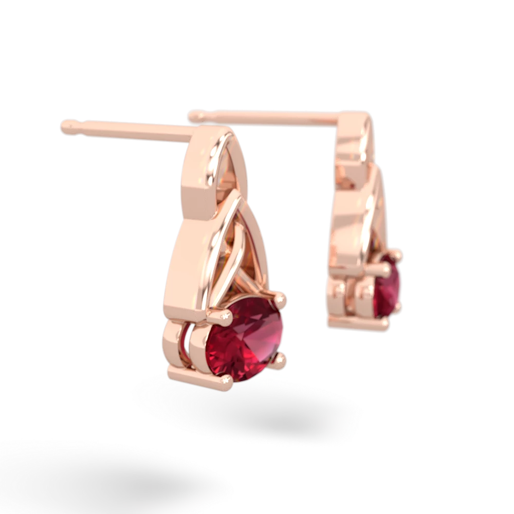 Lab Ruby Celtic Trinity Knot 14K Rose Gold earrings E2389