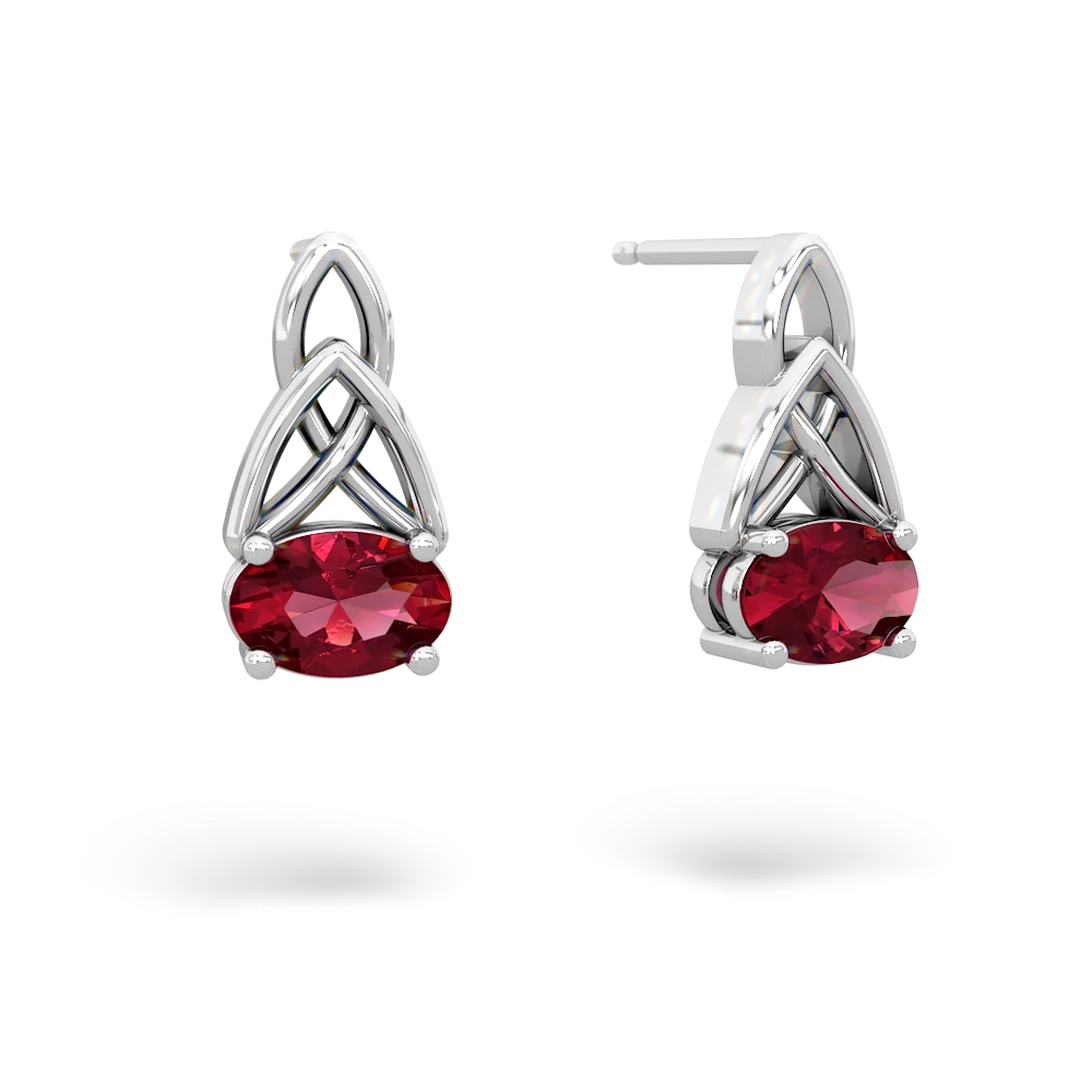 Lab Ruby Celtic Trinity Knot 14K White Gold earrings E2389