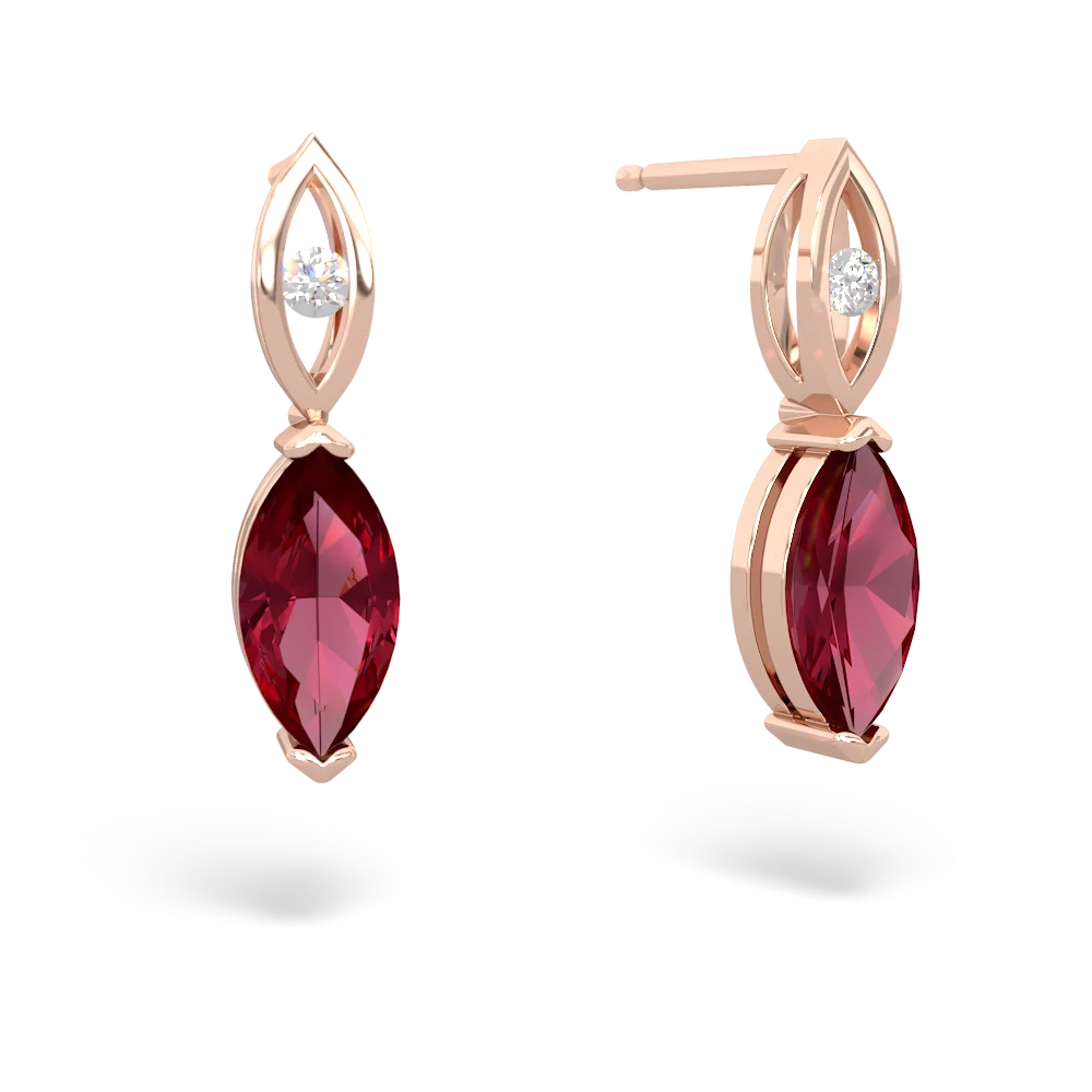 Lab Ruby Marquise Drop 14K Rose Gold earrings E5333