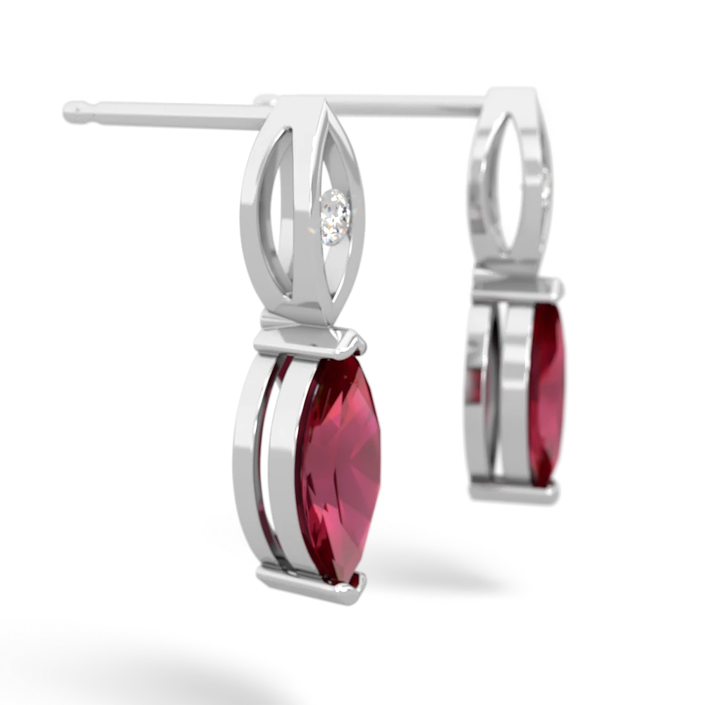 Lab Ruby Marquise Drop 14K White Gold earrings E5333