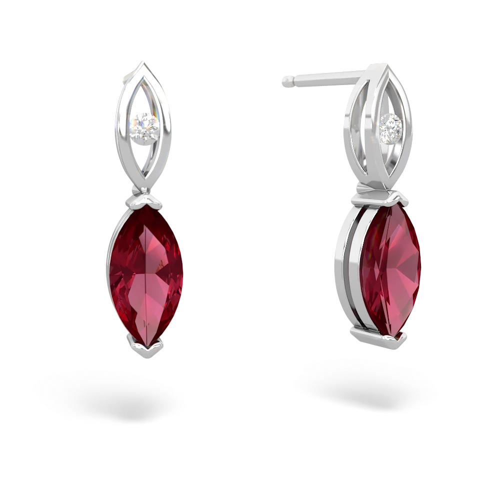 Lab Ruby Marquise Drop 14K White Gold earrings E5333