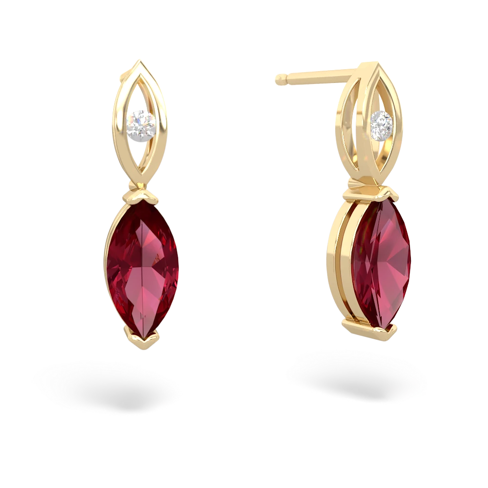 Lab Ruby Marquise Drop 14K Yellow Gold earrings E5333