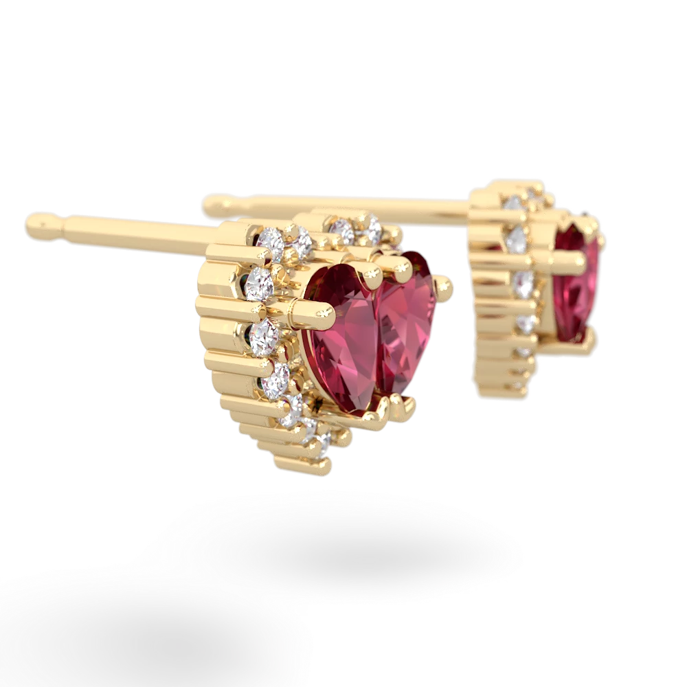 Lab Ruby Halo 14K Yellow Gold earrings E7008