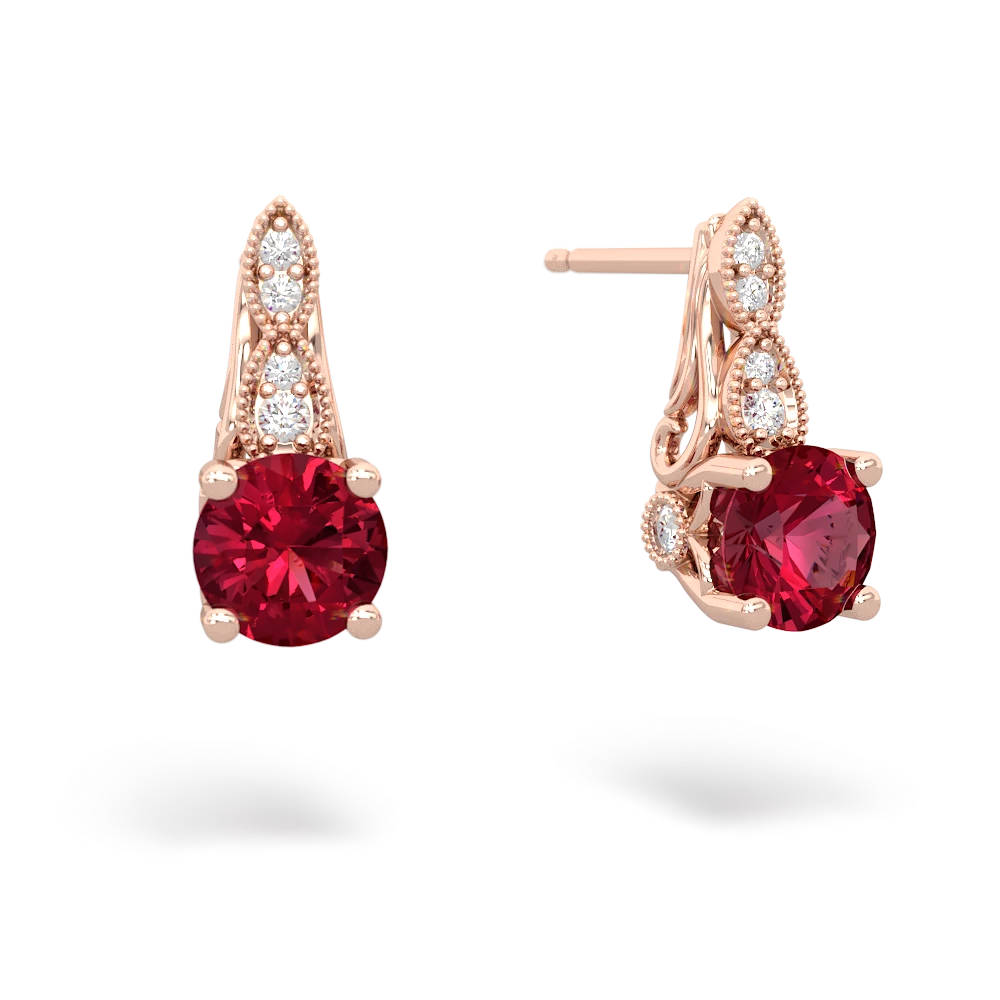 Lab Ruby Antique Elegance 14K Rose Gold earrings E3100
