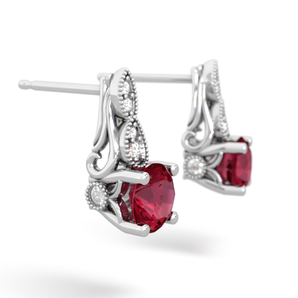 Lab Ruby Antique Elegance 14K White Gold earrings E3100