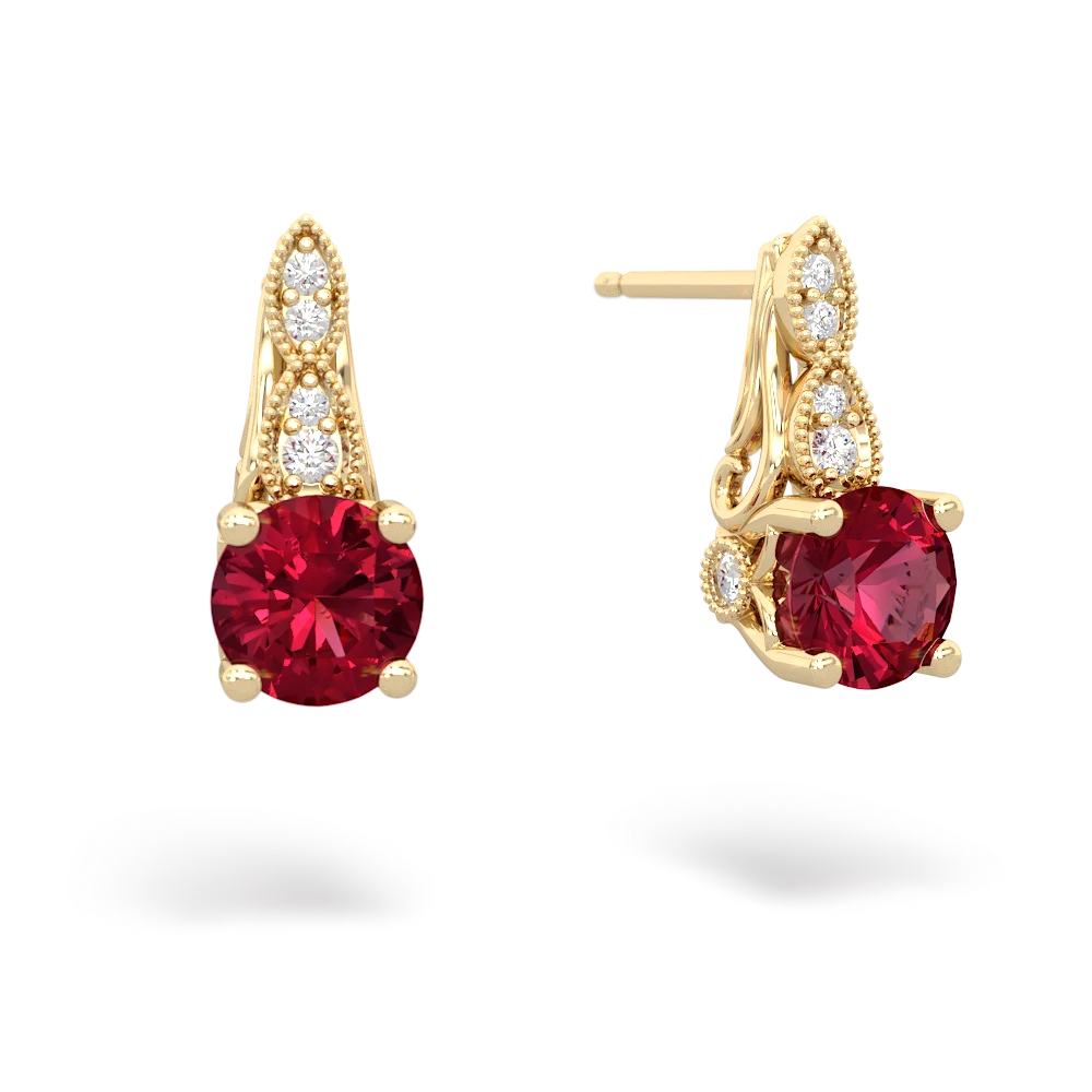 Lab Ruby Antique Elegance 14K Yellow Gold earrings E3100