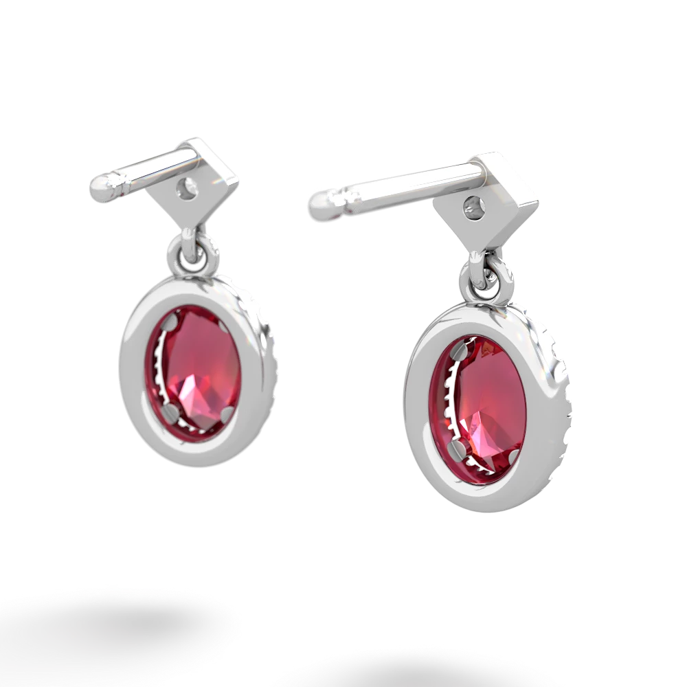 Lab Ruby Antique-Style Halo 14K White Gold earrings E5720