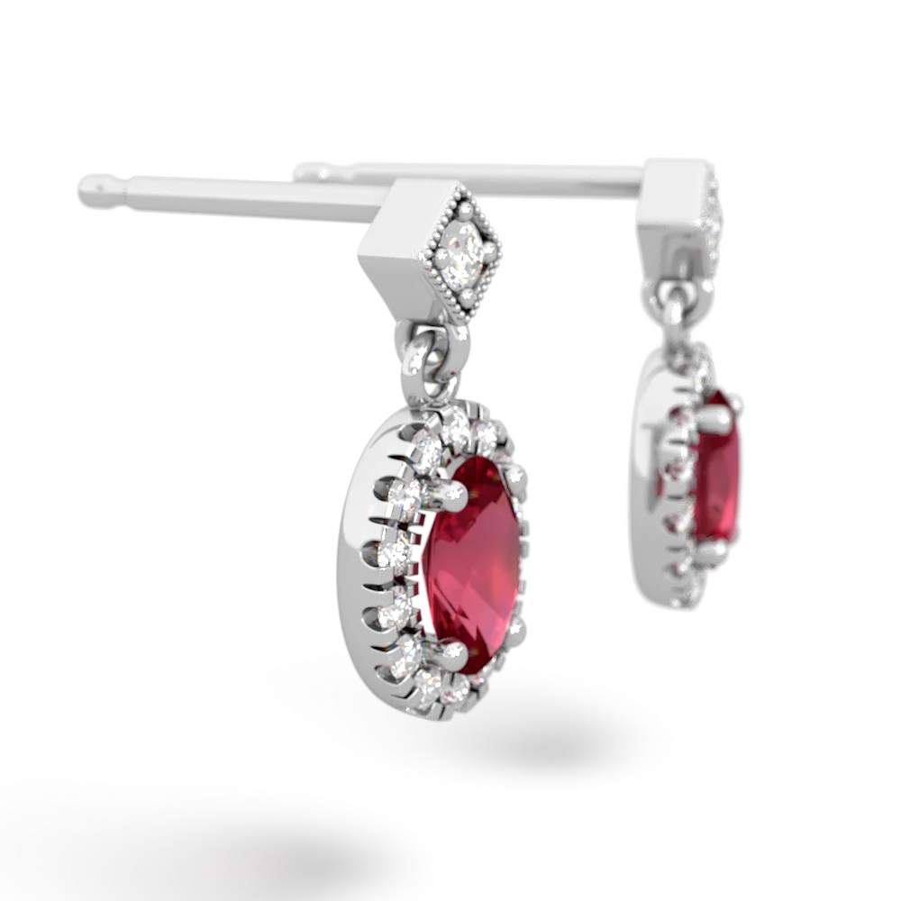 Lab Ruby Antique-Style Halo 14K White Gold earrings E5720