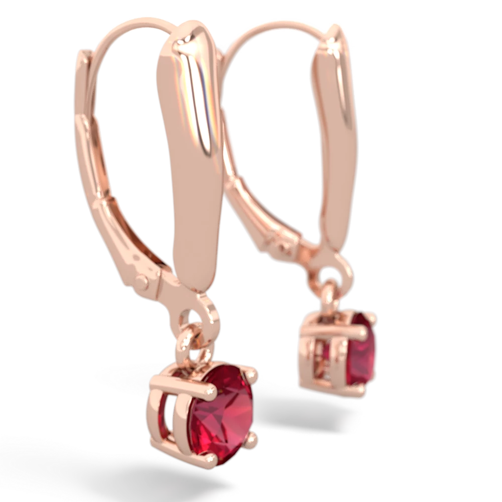 Lab Ruby 5Mm Round Lever Back 14K Rose Gold earrings E2785