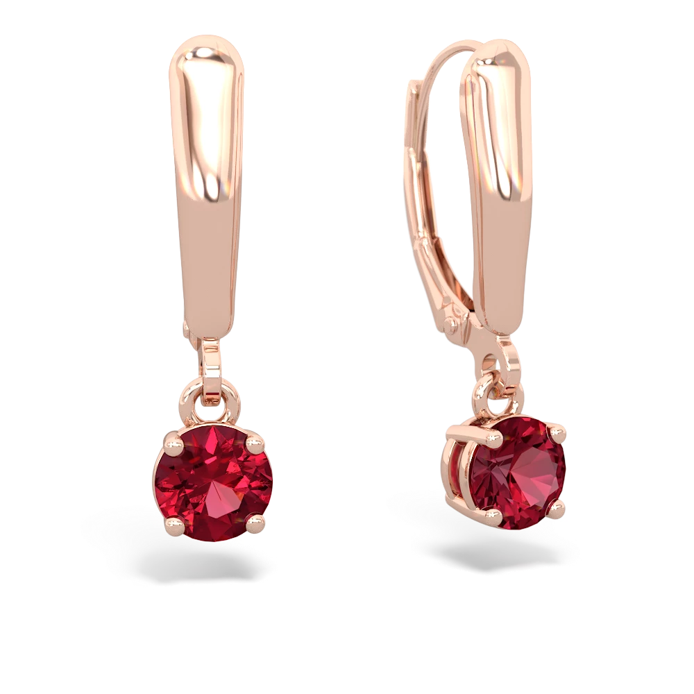 Lab Ruby 5Mm Round Lever Back 14K Rose Gold earrings E2785