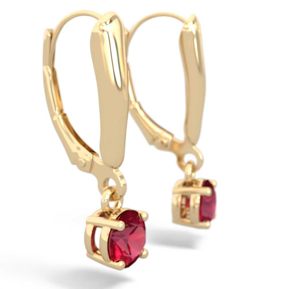 Lab Ruby 5Mm Round Lever Back 14K Yellow Gold earrings E2785