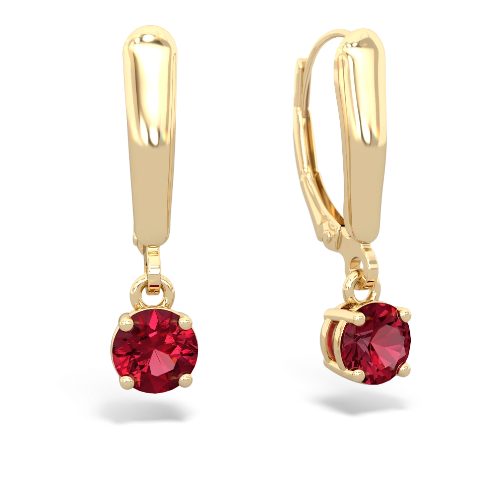 Lab Ruby 5Mm Round Lever Back 14K Yellow Gold earrings E2785