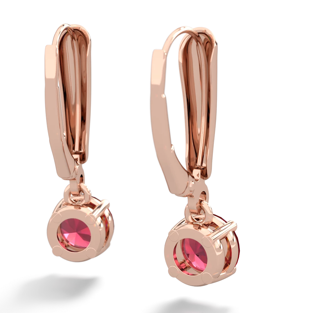 Lab Ruby 6Mm  Round Lever Back 14K Rose Gold earrings E2786