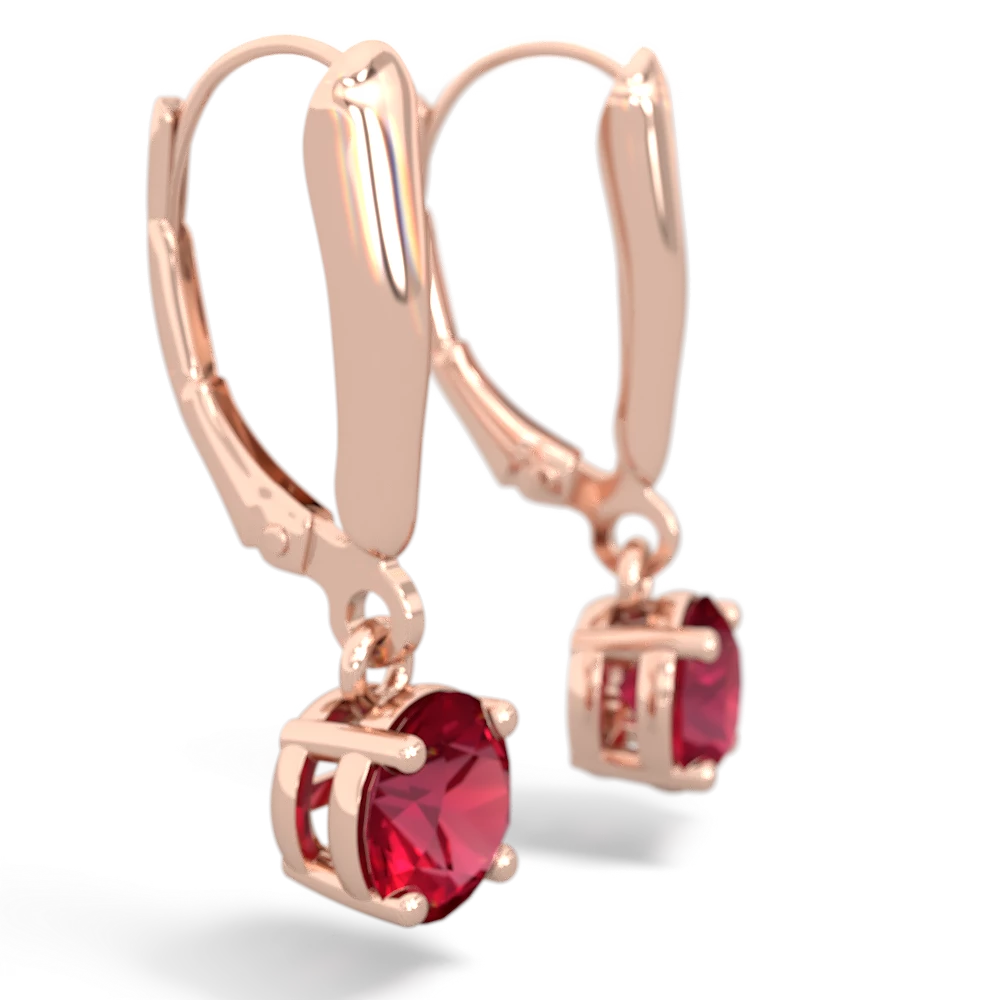 Lab Ruby 6Mm  Round Lever Back 14K Rose Gold earrings E2786