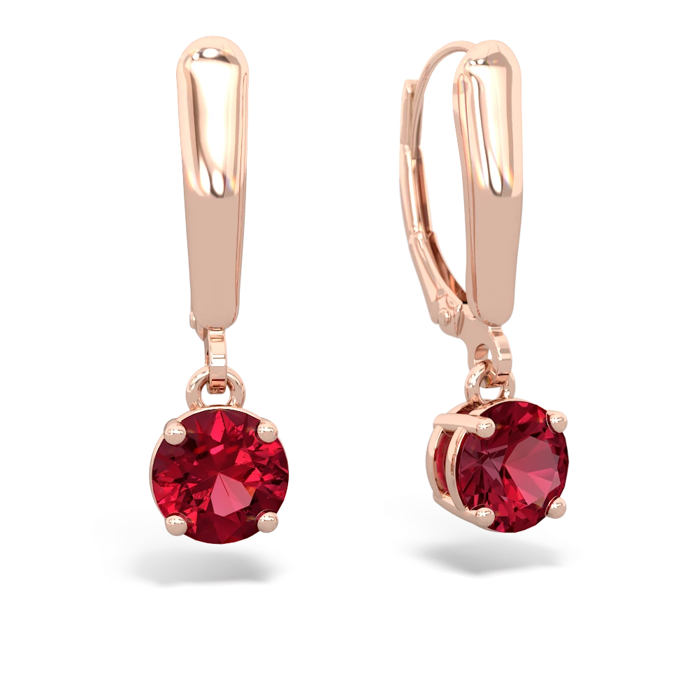 Lab Ruby 6Mm  Round Lever Back 14K Rose Gold earrings E2786