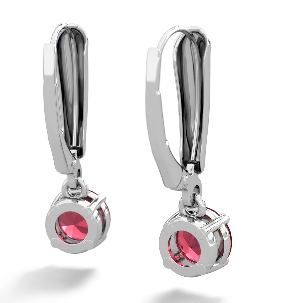 Lab Ruby 6Mm  Round Lever Back 14K White Gold earrings E2786