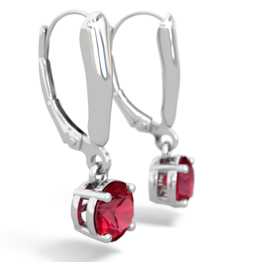 Lab Ruby 6Mm  Round Lever Back 14K White Gold earrings E2786